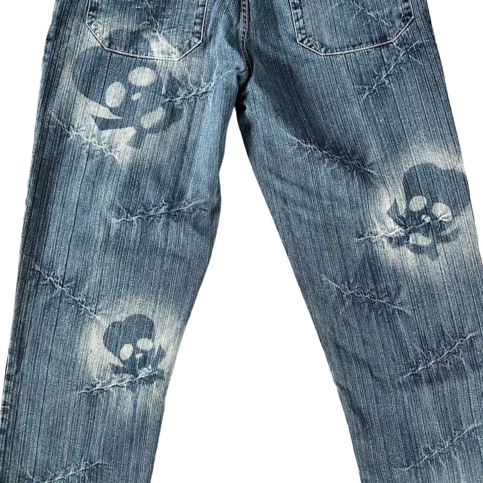 Muka Jeans Baggy Y2K Airbrushed Skull Stitches All Over Design Grunge Jeans 42