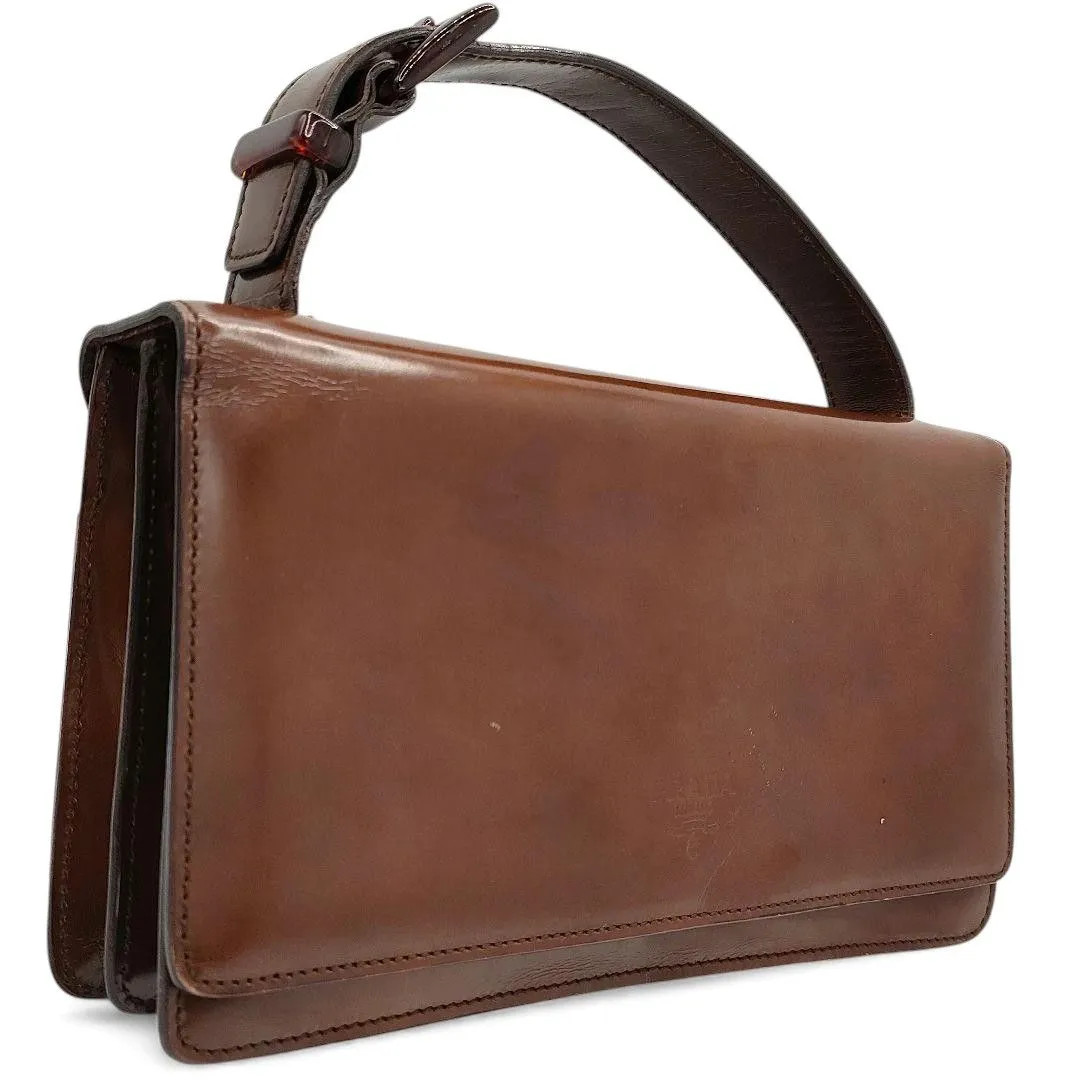 Prada Mini Leather Handbag Brown Tote Bag Purse Triangle Logo 8.6×4.9×2.0in