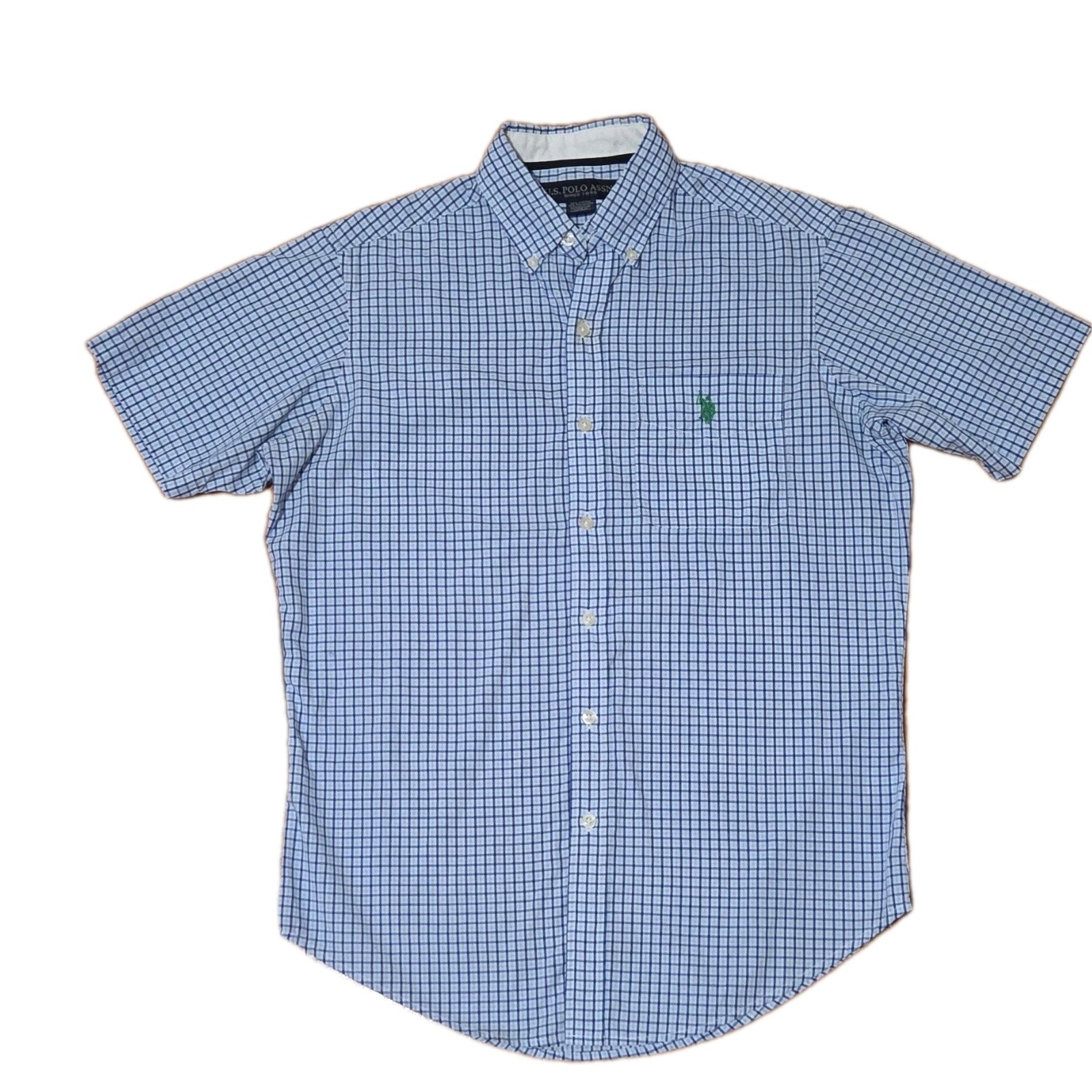 U.S. Polo Assn. Short Sleeve Button-Down Shirt Men’s S Blue White Check