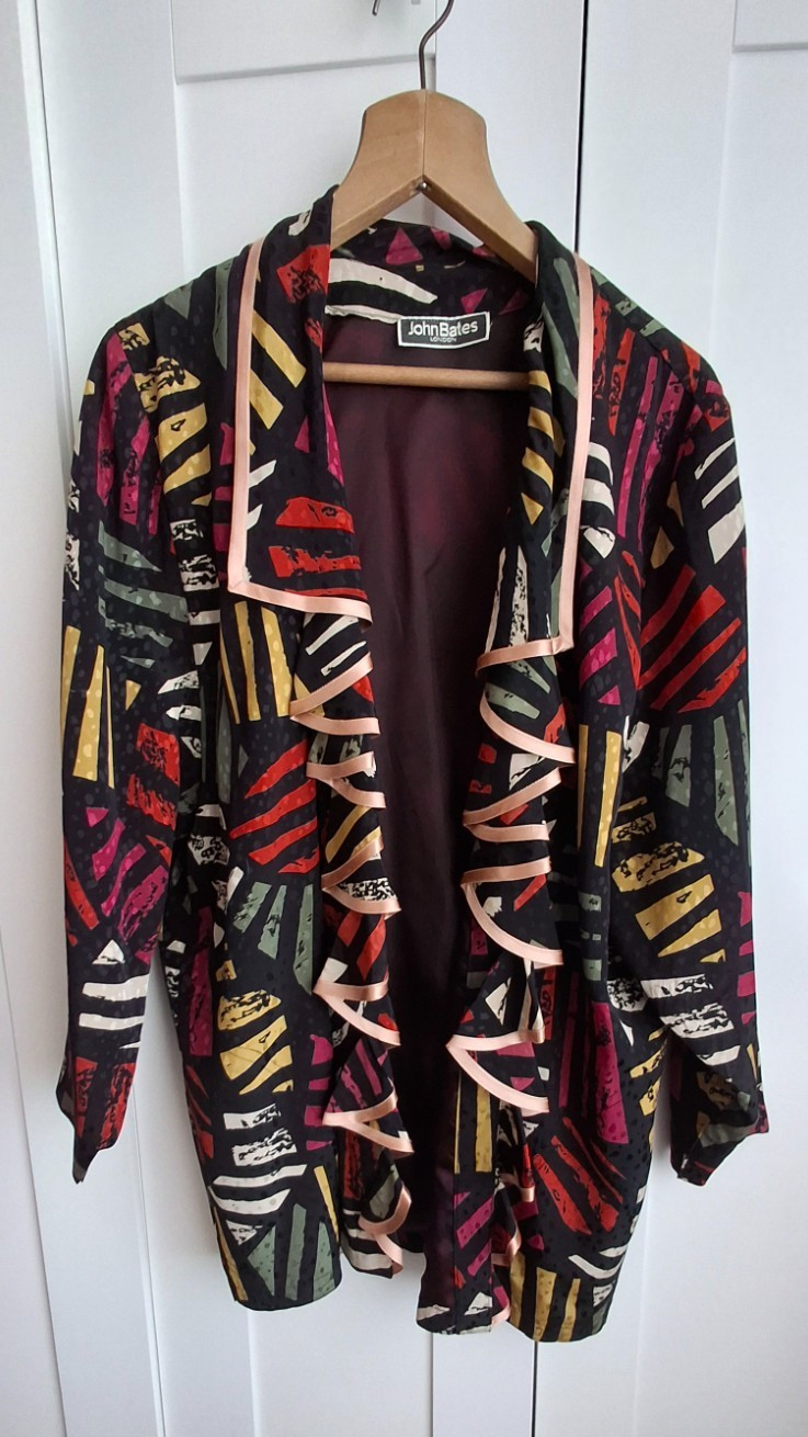 Vintage Designer John Bates London Jacket Ruffle Open Front Multicoloured Size L