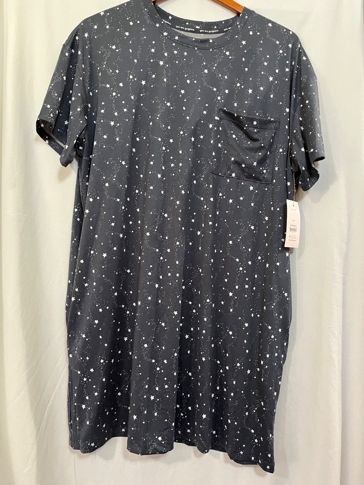 Joyspun Women’s Plus Stars Nightshirt Nightgown Size L-XL, 2X-3X charcoal New