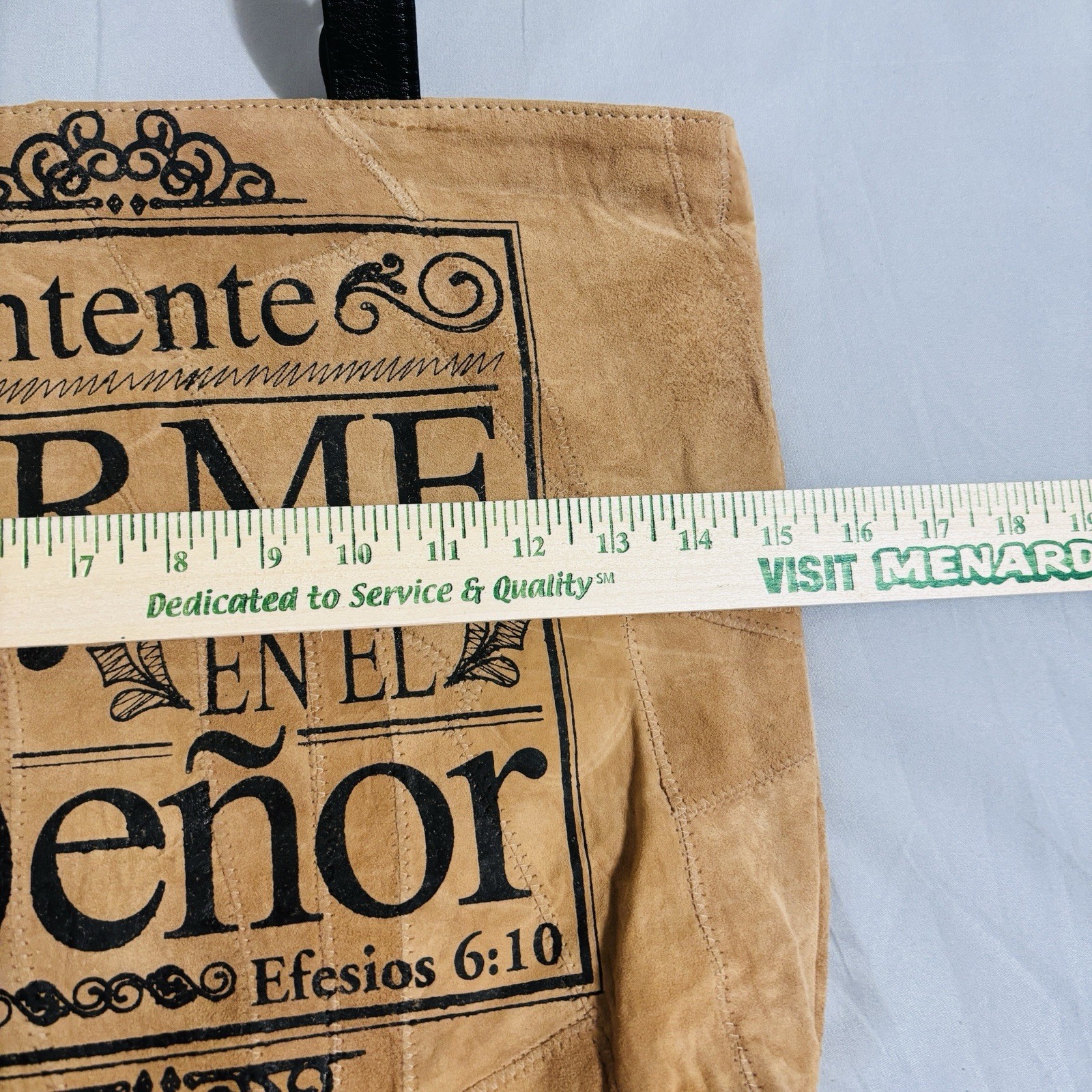 Genuine Butter Soft Suede Leather Bible Tote Bag Brown “Steadfast In The Lord”