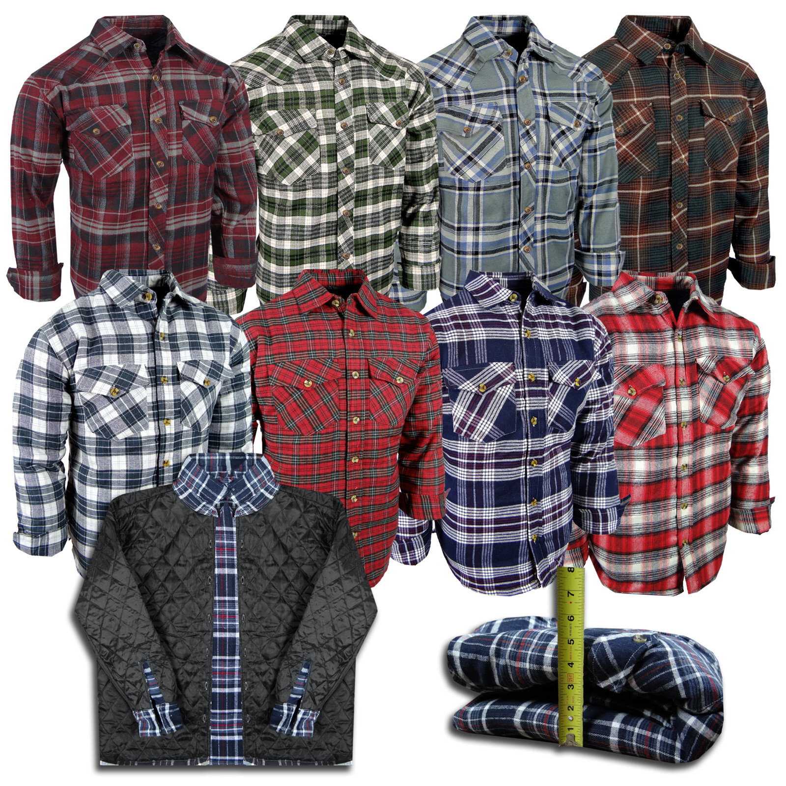 Fully Quilted Flannel Plaid Jacket Shirt Men Thick Workwear Warm 4 Pocket Button
