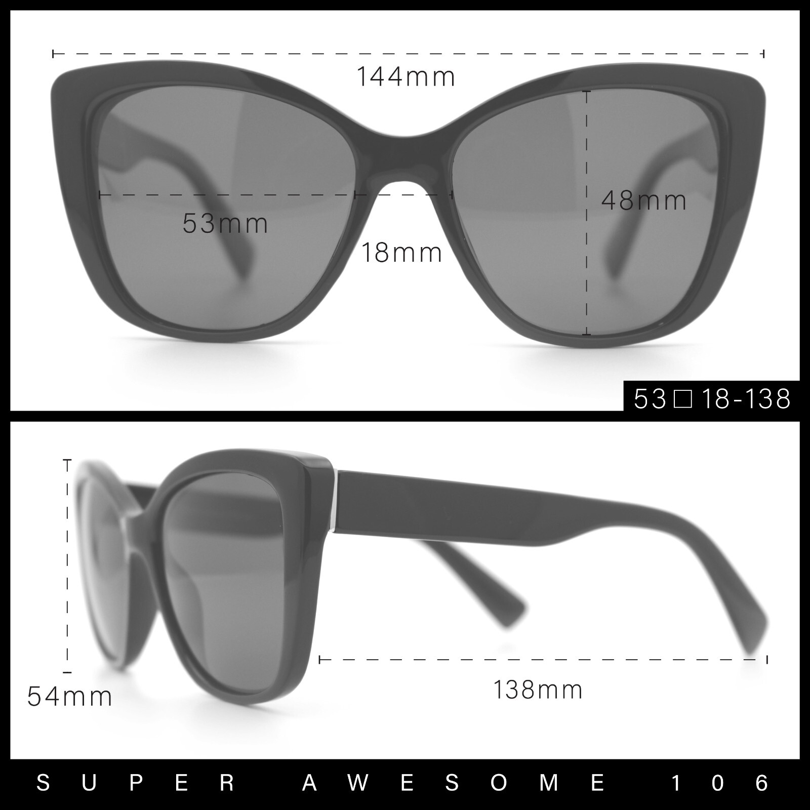 Womens Polarized Classic Oversized Chic Cat Eye Plastic Fashion Sunglasses
