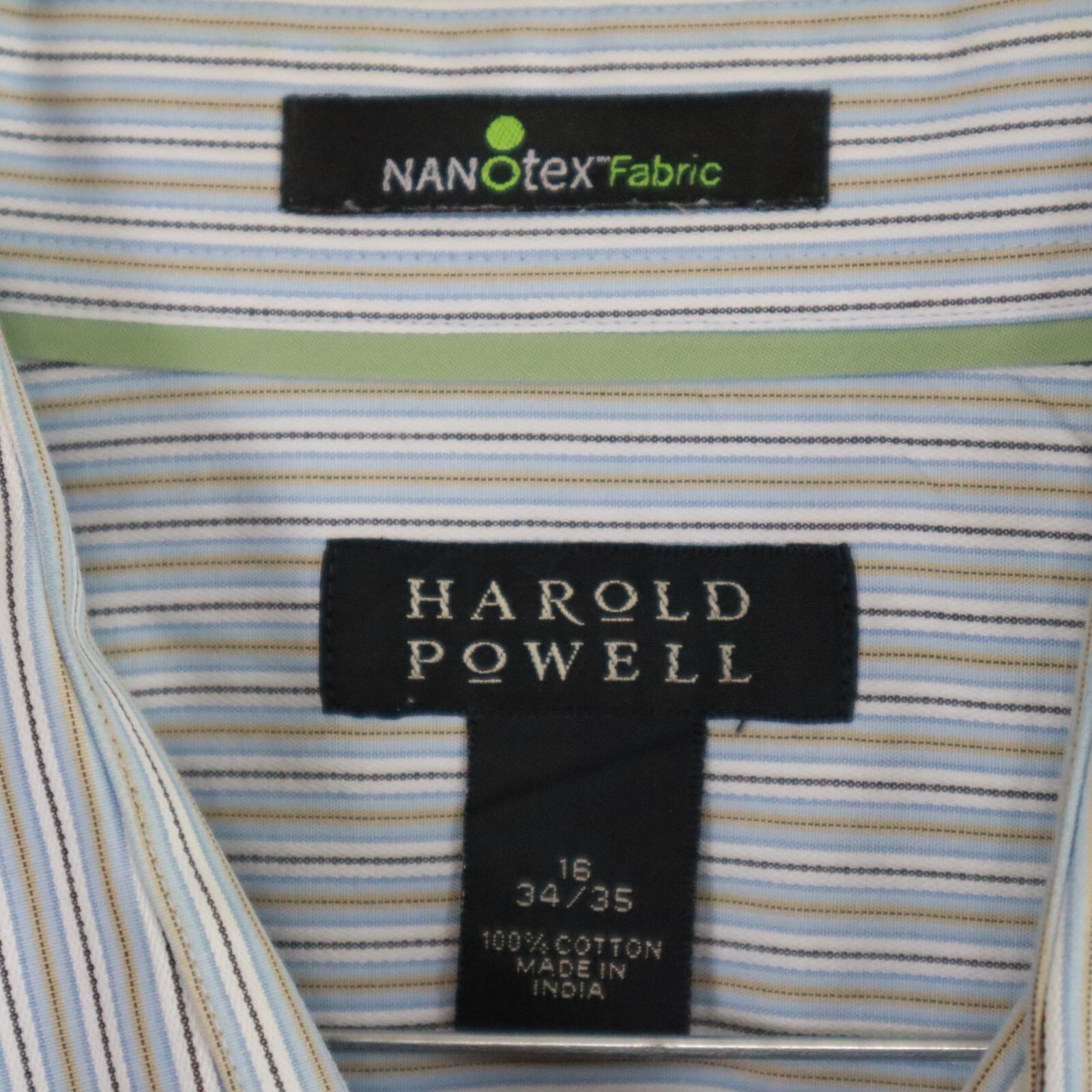 Harold Powell Shirt Mens 16 34/35 Nanotex Fabric Button Up Striped Long Sleeve