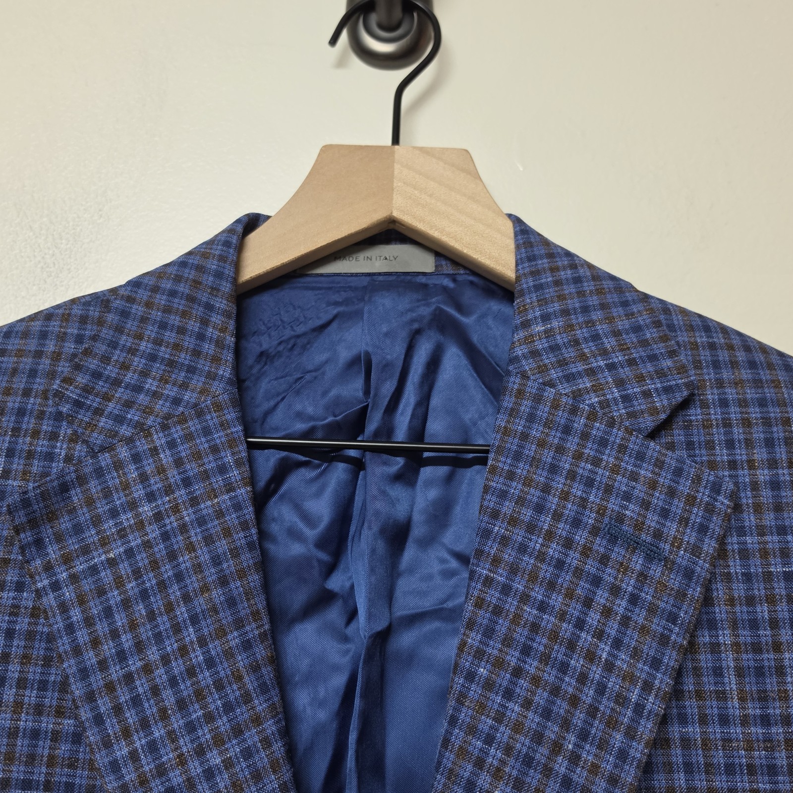 Corneliani Unstructured Blazer US 38R IT 48R Wool Silk Linen Blue Check Italy