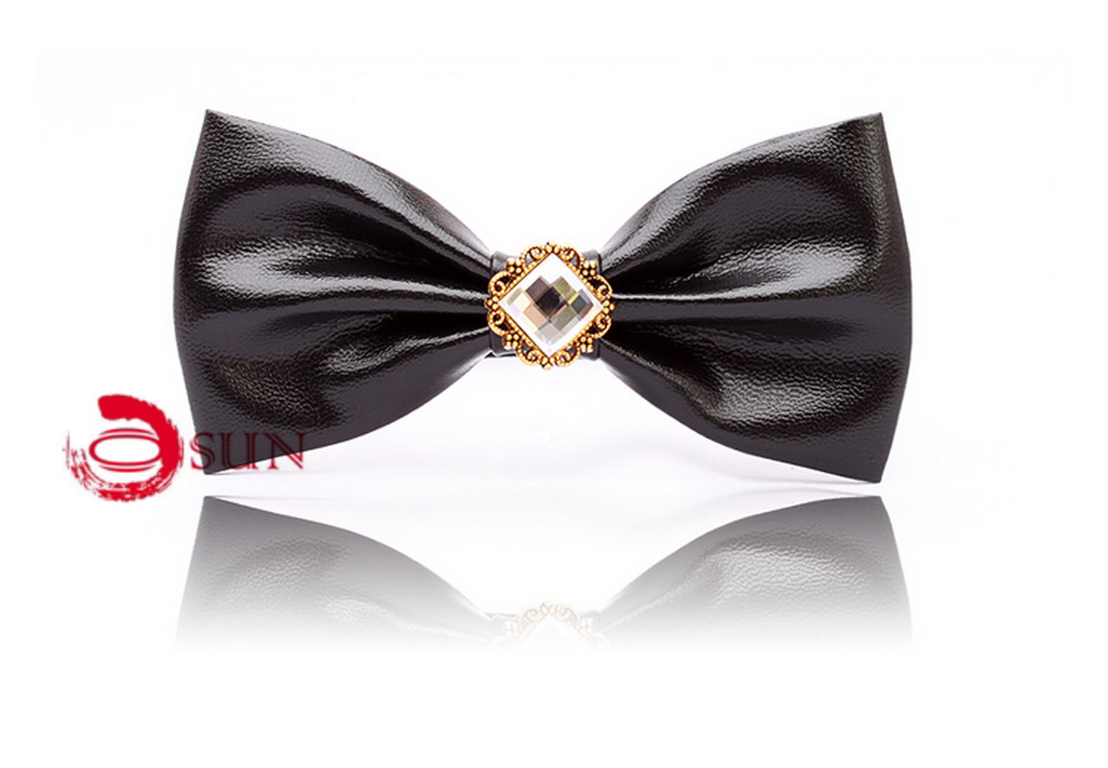 Mens PVC Faux Leather SOLID PURE BLACK Shining Bow Tie Bowties Wedding Party