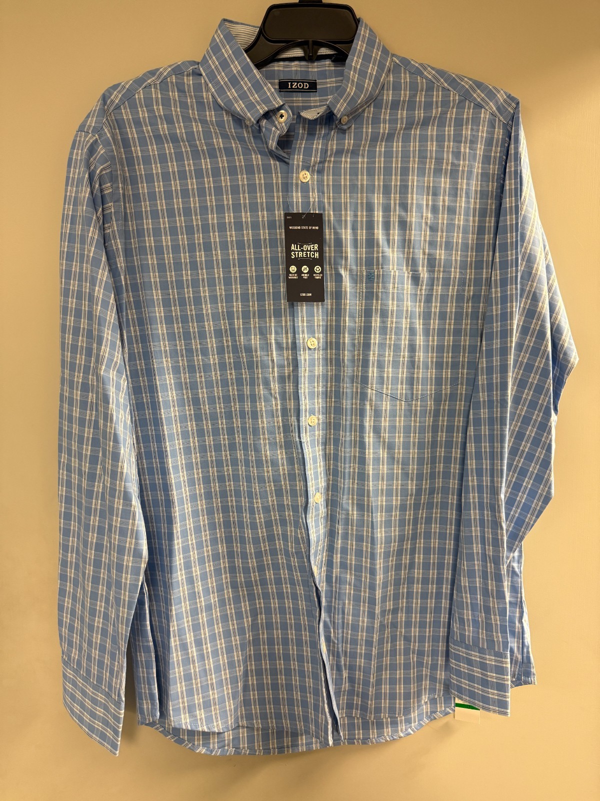 IZOD Men’s Button Down Long Sleeve Dress Shirt Azarine Blue Size 3XLT Big & Tall