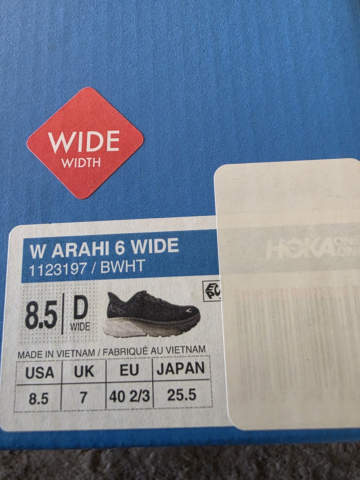 HOKA Arahi 6 Women’s 8.5 D Wide Black White Running Shoes 1123197 BWHT New