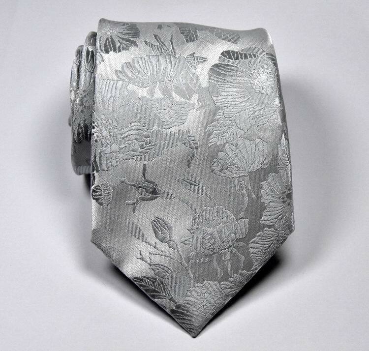 New Classic Floral Silver White 100% Silk Men’s Necktie Neck Tie 3.15”(8CM)