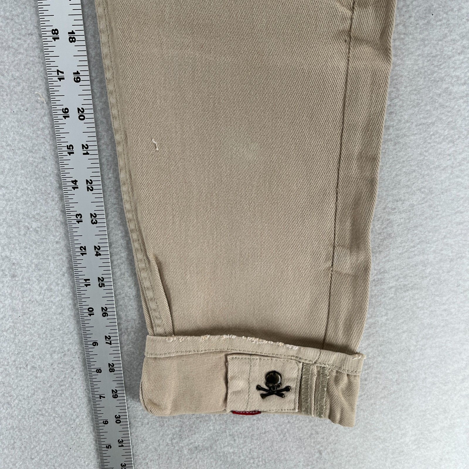 Smugglers Moon Jeans Mens 34×32 Khaki Beige Denim Button Fly Roll Up Distressed