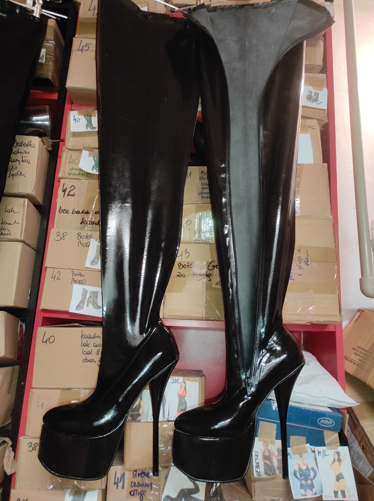 Rubber boots over the knee heel 20 cm platform 8 cm 37 38 39 40 41 42 43 44 45 46 47