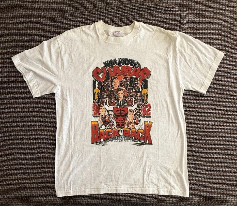 Vintage Chicago Bulls 1992 Back To Back Champions Caricature T Shirt Size XL