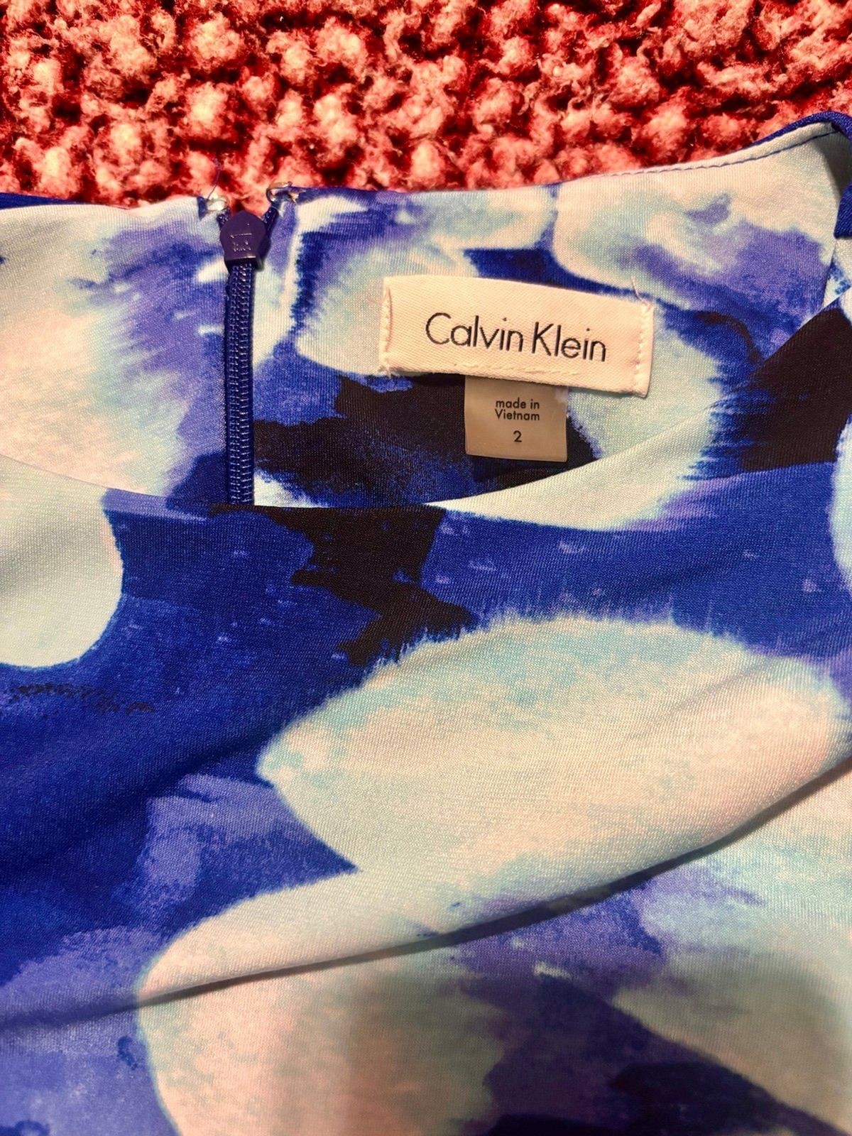 Calvin Klein Blue Watercolor Floral Bell Sleeve Sheath Dress – Size 2