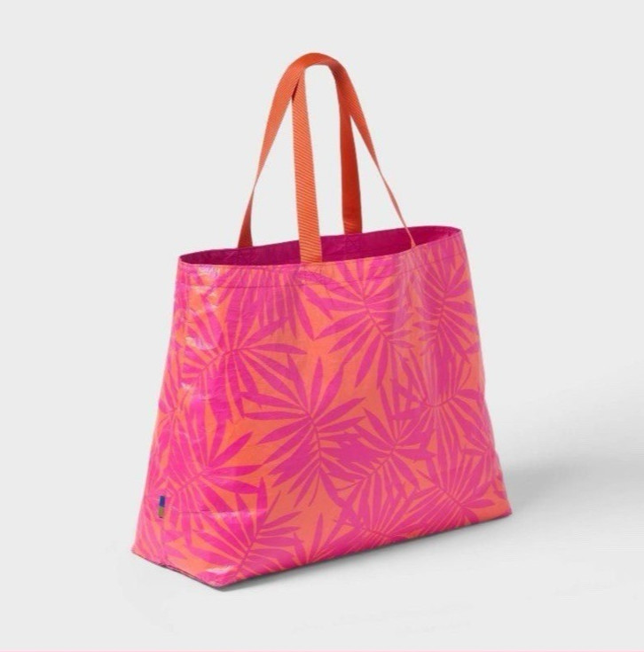 Tote Bag Water Resistant Reversible Pink/Coral Palm Leaves- Open Story™