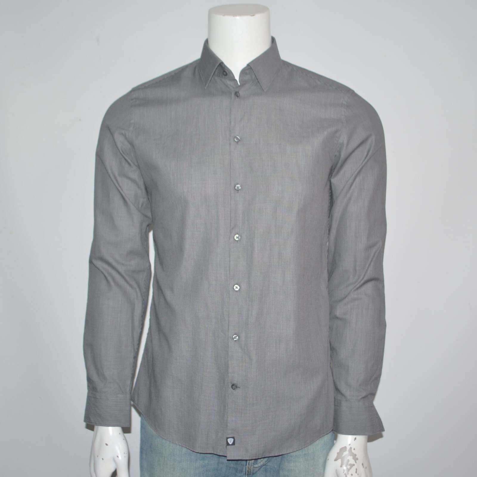 STRELLSON Slim Fit Gray 100% Cotton Dress Shirt Sz 15.5 34/35