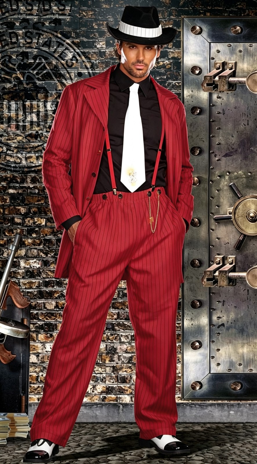 British Striped Men’s Zoot Suits Formal Wedding Tuxedo Party Prom Long Coat Pant