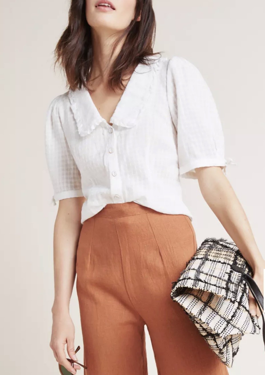 Anthropologie Maeve Roswell Collared Blouse White Women’s 8