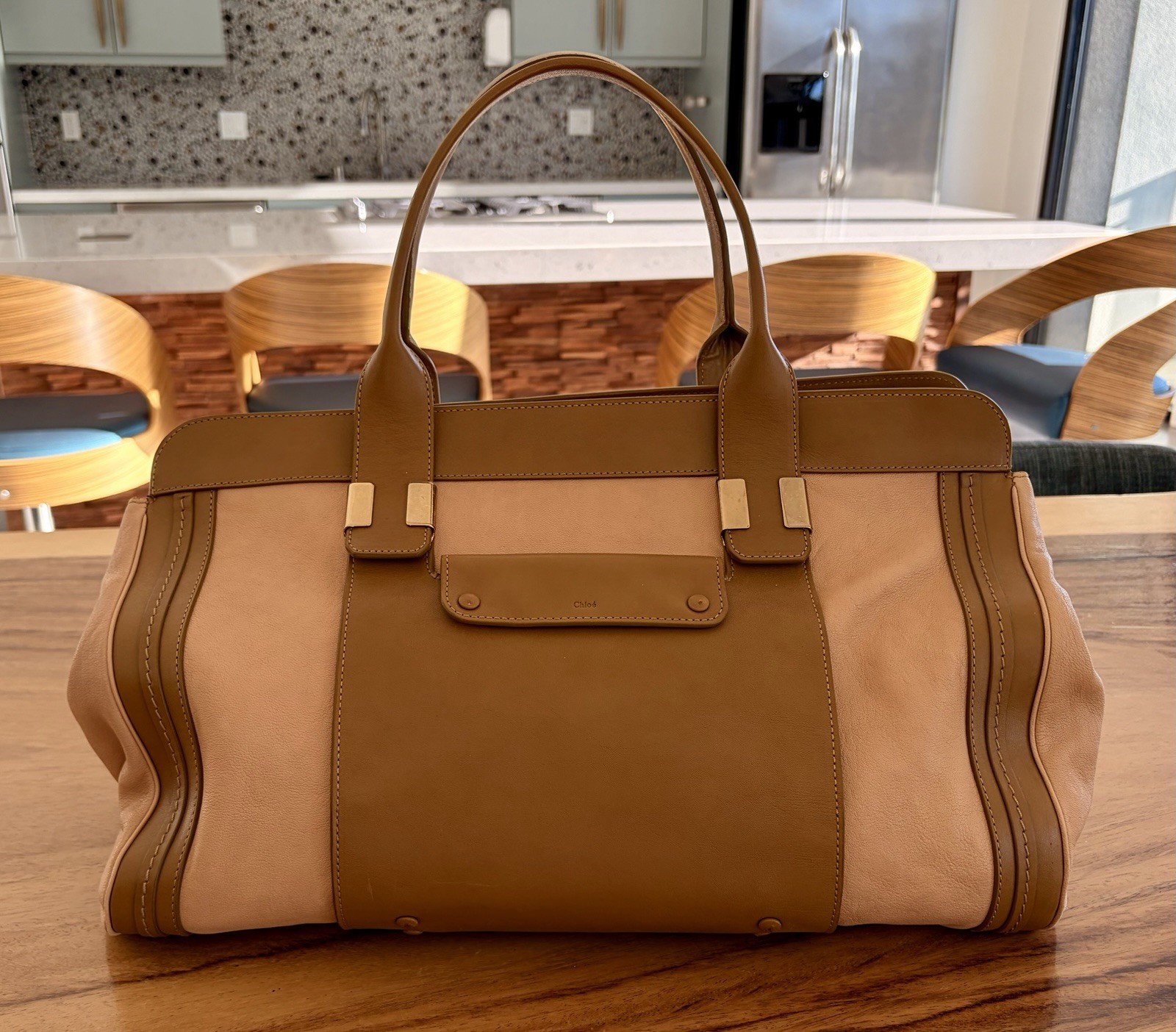 Chloe Little Alice Hand Bag Leather 2way Brown Gold