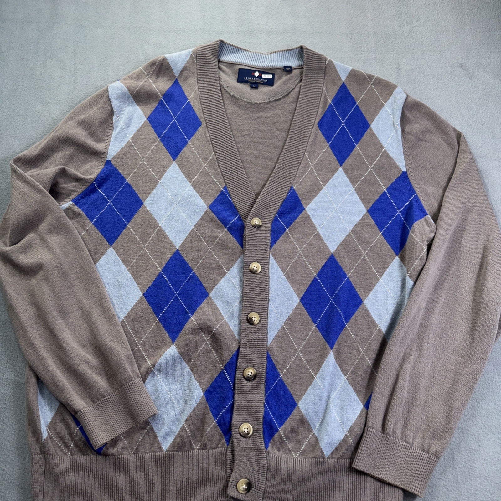 Argyleculture Russel Simmons Golf Cardigan Mens L Argyle V Neck Sweater Cotton