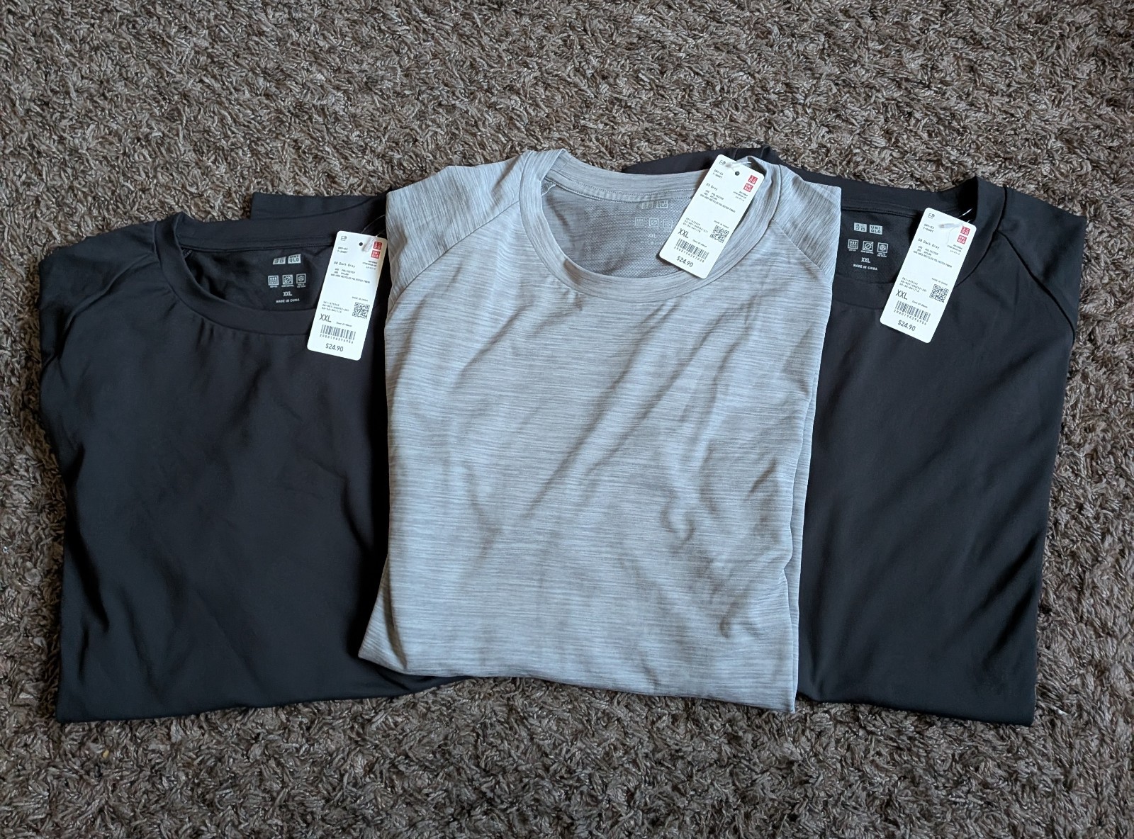 NWT Uniqlo Dark Gray + Gray Heather Dry-Ex Performance Shirts Lot of 3 Men’s XXL