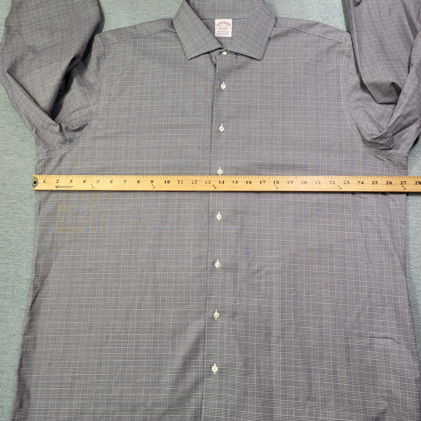 Brooks Brothers Shirt Mens 17.5 37 Purple Glenncheck Madison Fit Stretch Supima