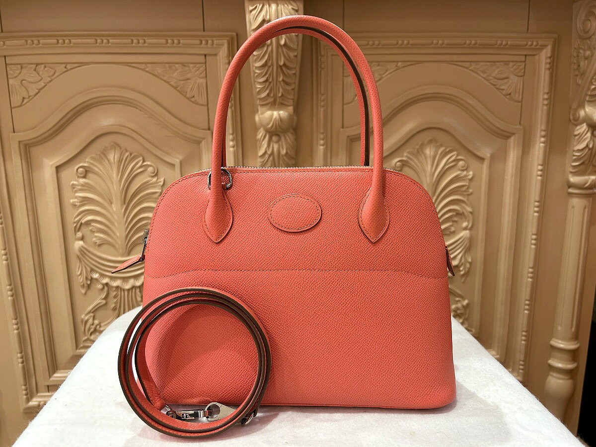 Hermes Bolide 27 Handbag Shoulder Bag Epsom Leather Flamingo Pink 10.6×7.9in 99