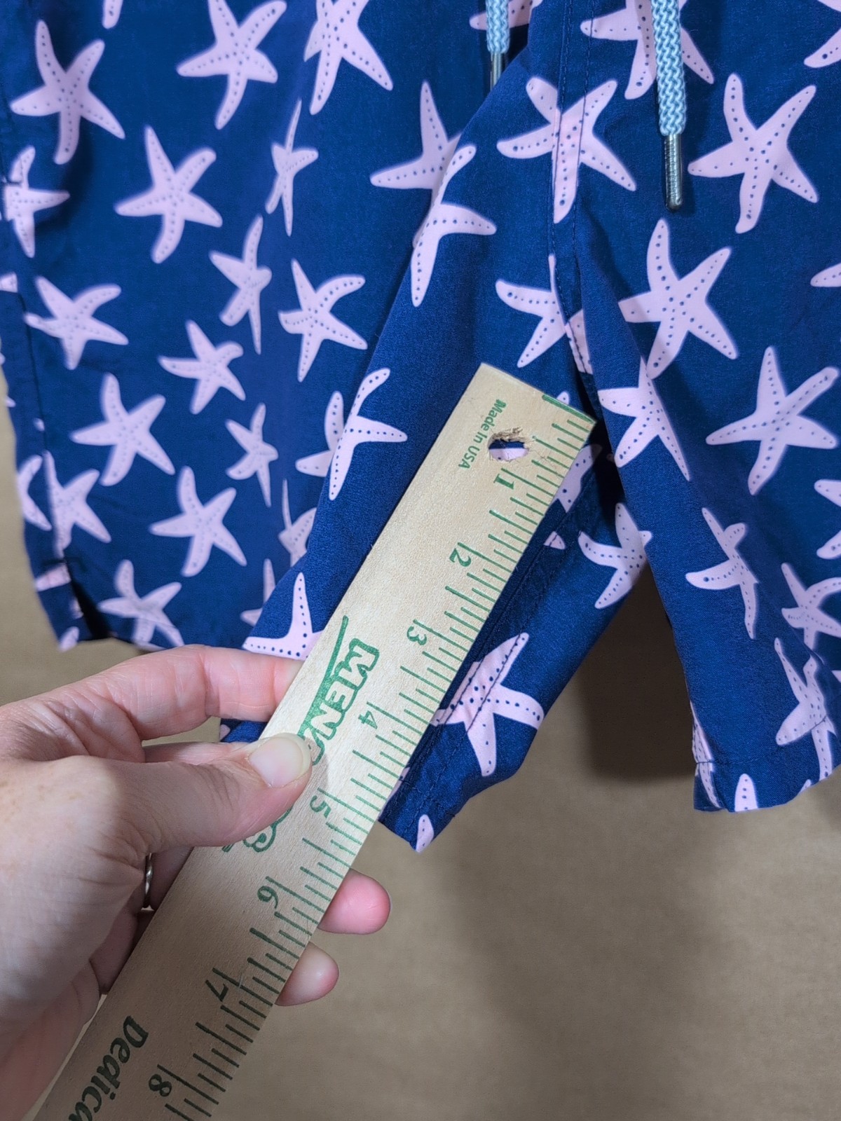 Tom & Teddy Men’s Medium Swim Trunks Purple With Pink Starfish Lined, Pockets