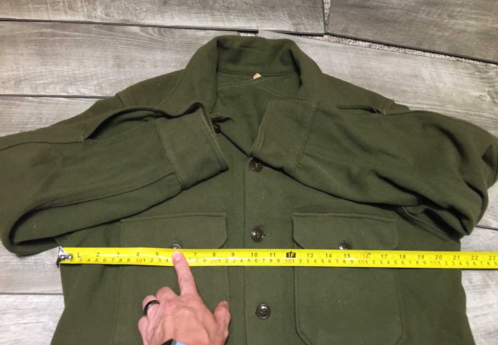 Vintage 1950s Korean War U.S. Army OG-108 Olive Green Wool Field Shirt Size Med