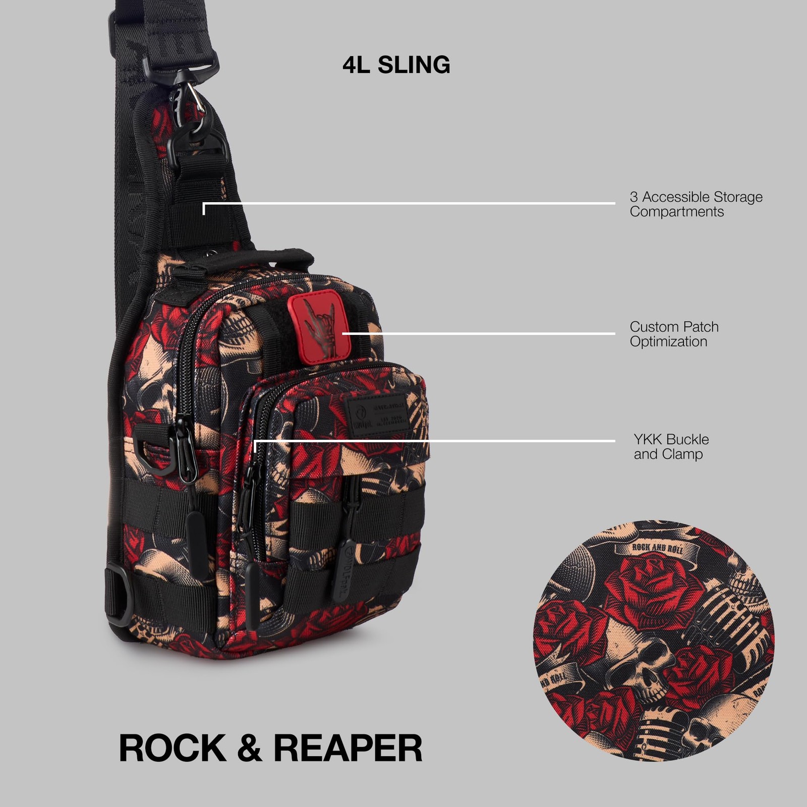4L Mini Tactical Sling Bag Compact Travel Crossbody (Rock & Reaper)