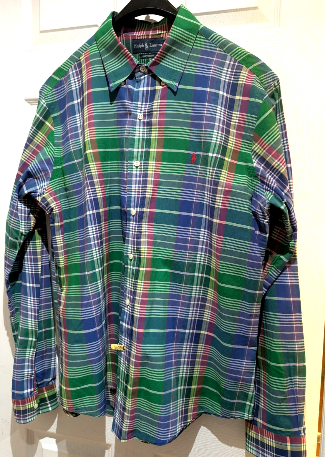 Polo Ralph Lauren Shirt Men’s XL Green Bright Madras Plaid Custom Fit Preppy VGC