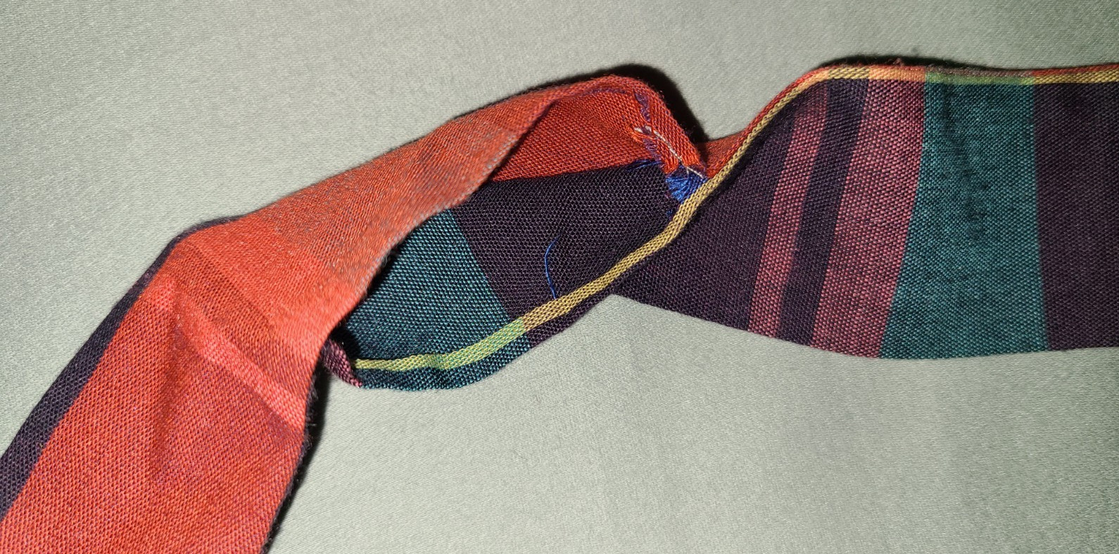 Vtg cotton Madras plaid multicolor reversible tie, red blue purple green