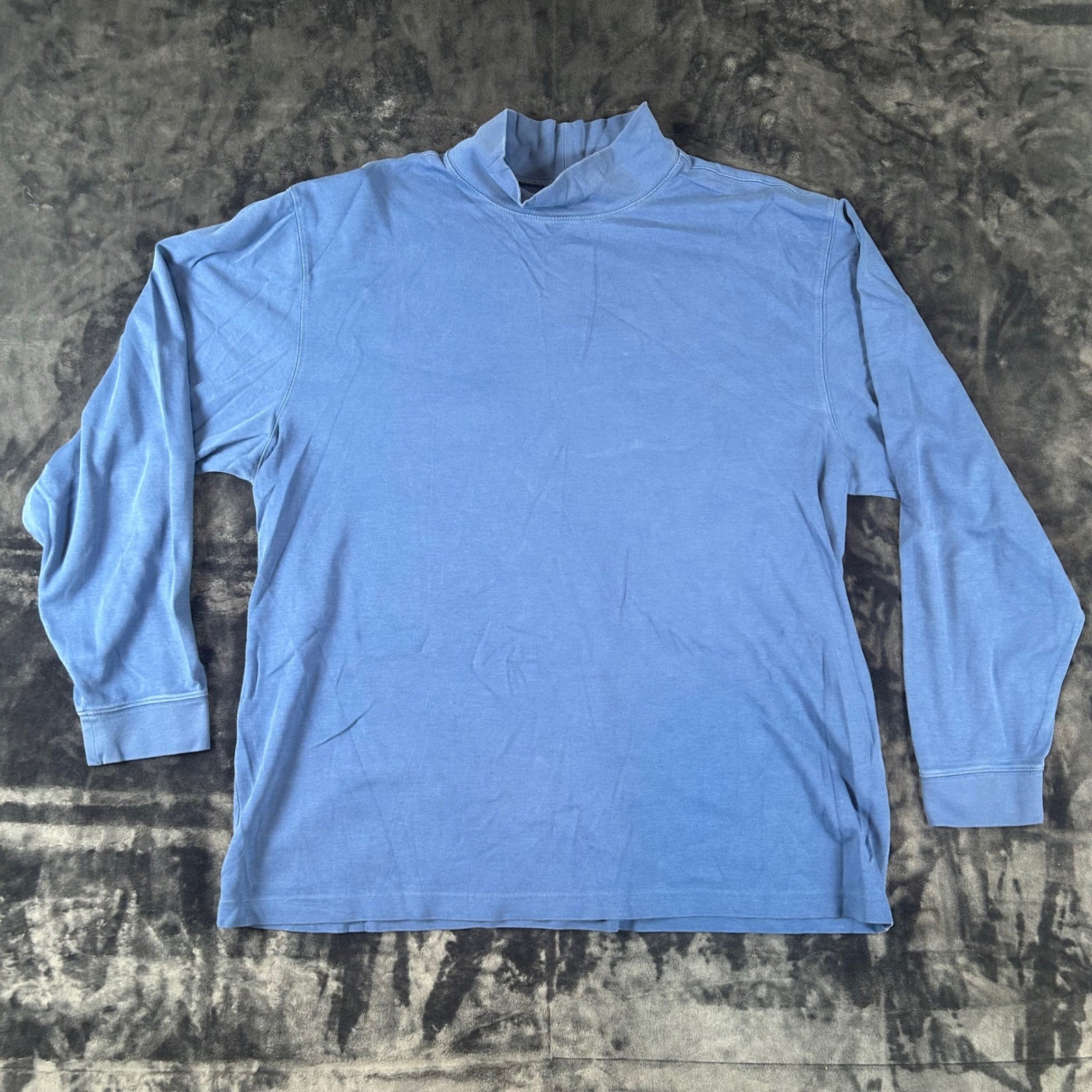 L.L. Bean Mock Neck Shirt Mens XL Blue Long Sleeve Cotton Layering Basic