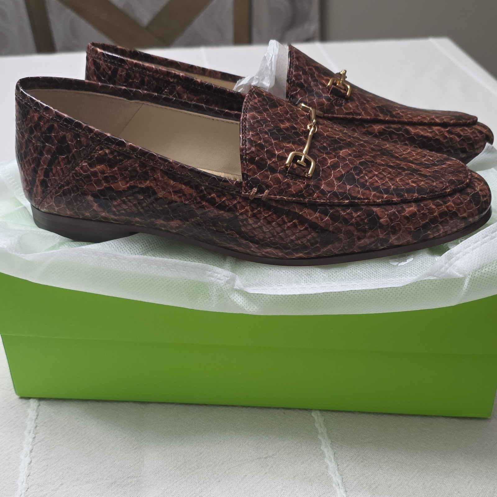 Sam Edelman Brown Snake Print Horsebit Loafer Flats Almond Toe US 7.5 M