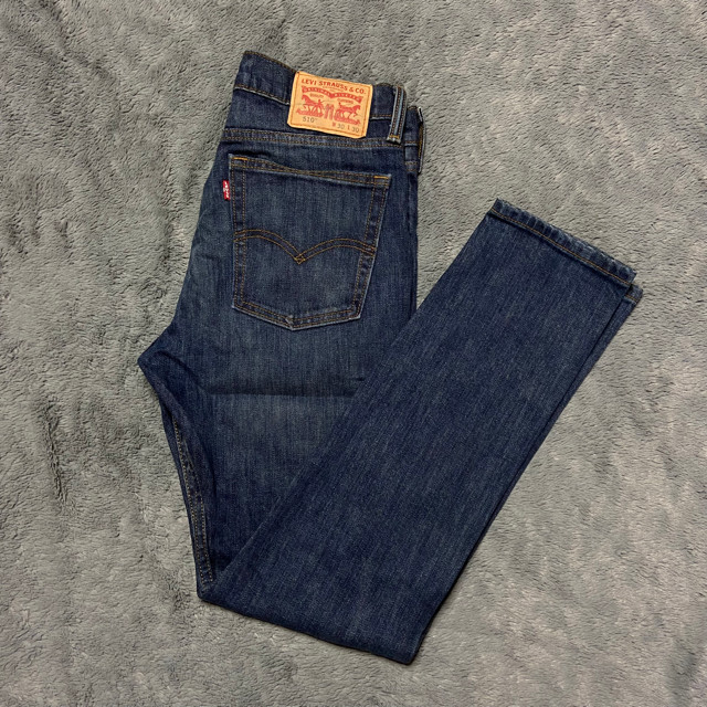 Levis Mens 510 Slim Fit Jeans UK W30 x L30 Dark Blue Wash Denim Whiskered Faded