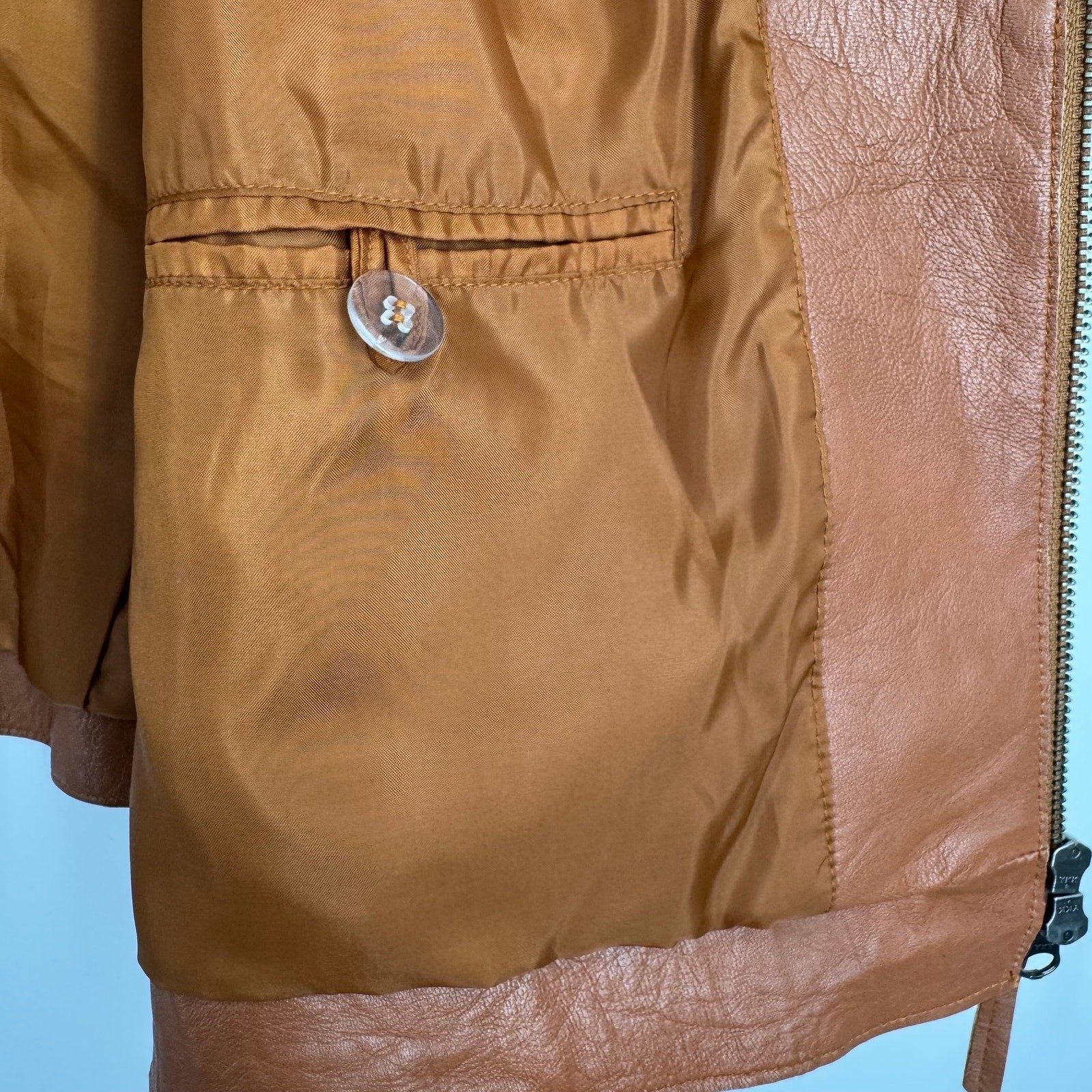 Madeleine jacket women’s 8 100% lamb soft Nappa leather zip front cognac brown