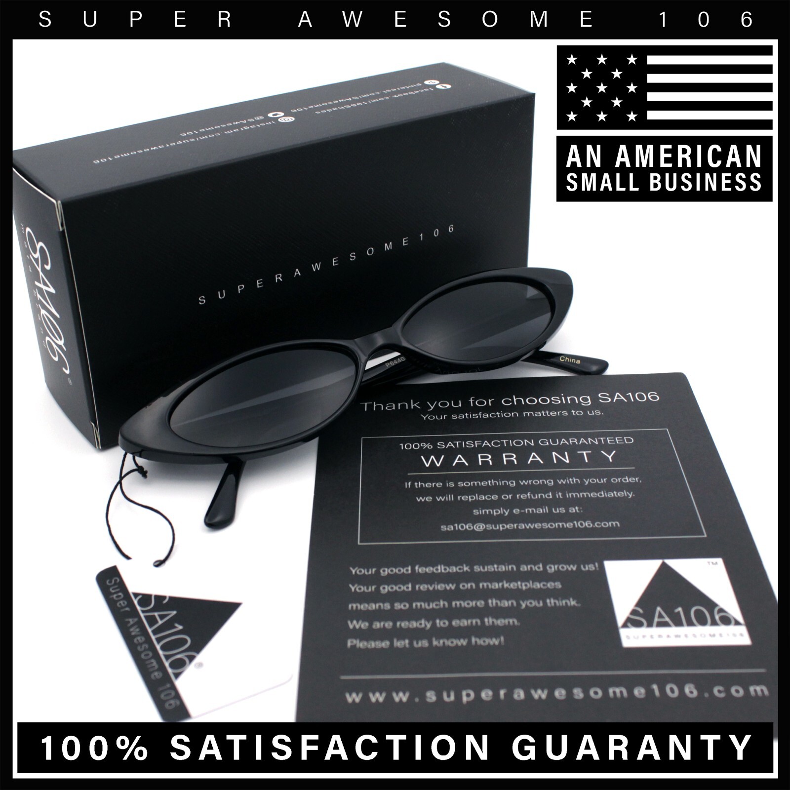 SA106 Womens Narrow Thin Cat Eye Plastic Gothic Retro Sunglasses