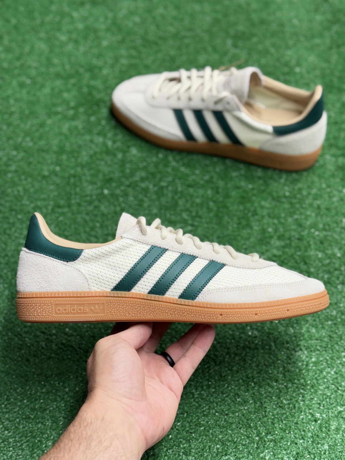 Adidas Handball Spezial Off White Collegiate Green Gum Mens IH6592 NEW Multi Sz