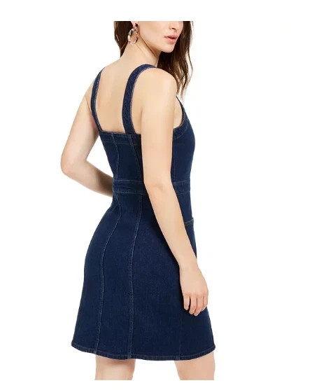 OAT Junior Fitted Button-Front Overall Denim Dress – Dark Blue, Size 0