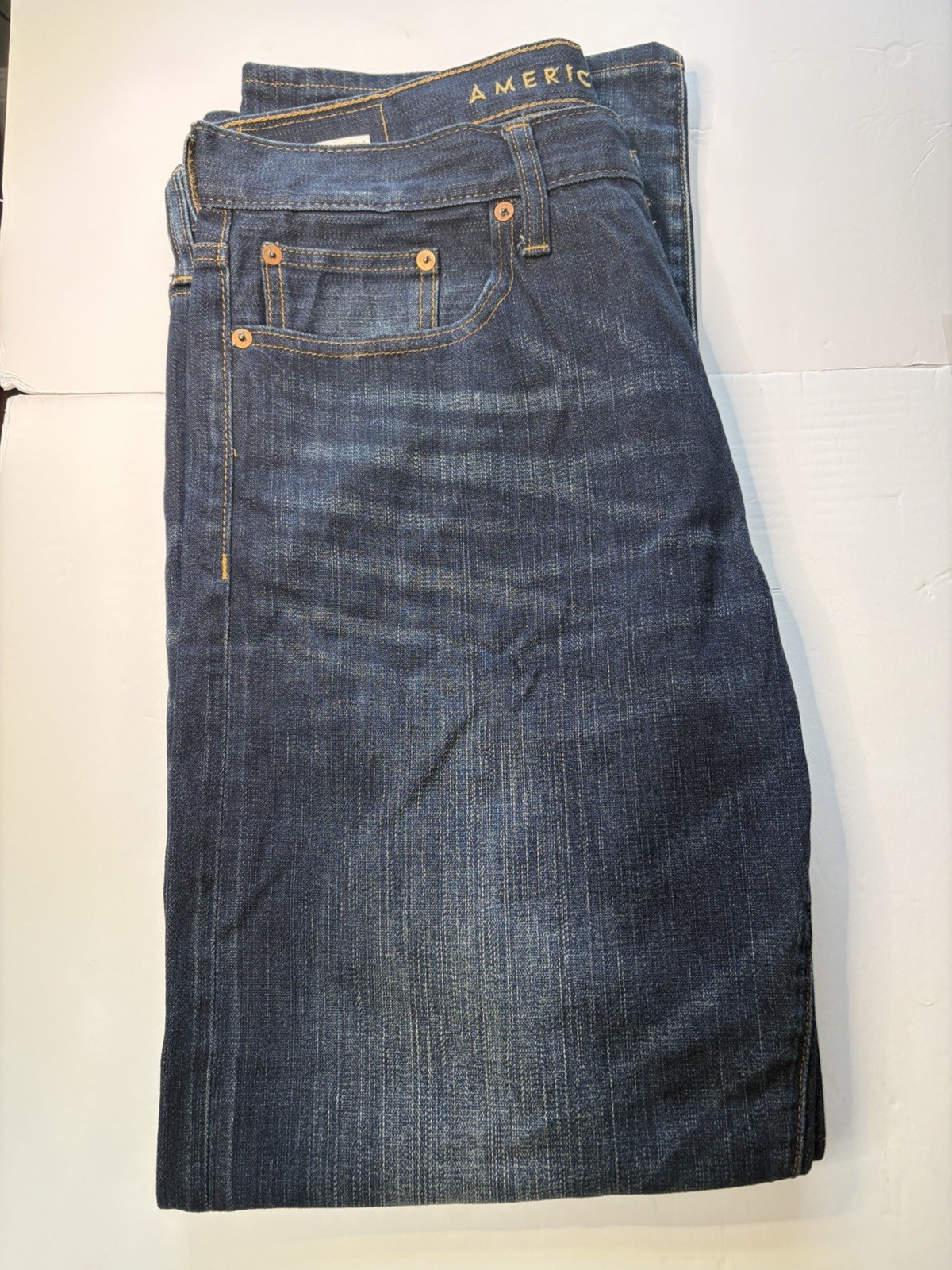 American Eagle Original Straight Jeans Men’s 33×32 Dark Wash Blue Denim Stretch