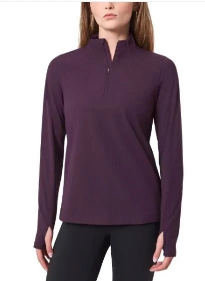 Mondetta Women’s Active Ribbed 1/2 Zip Top, Purple, Size XL