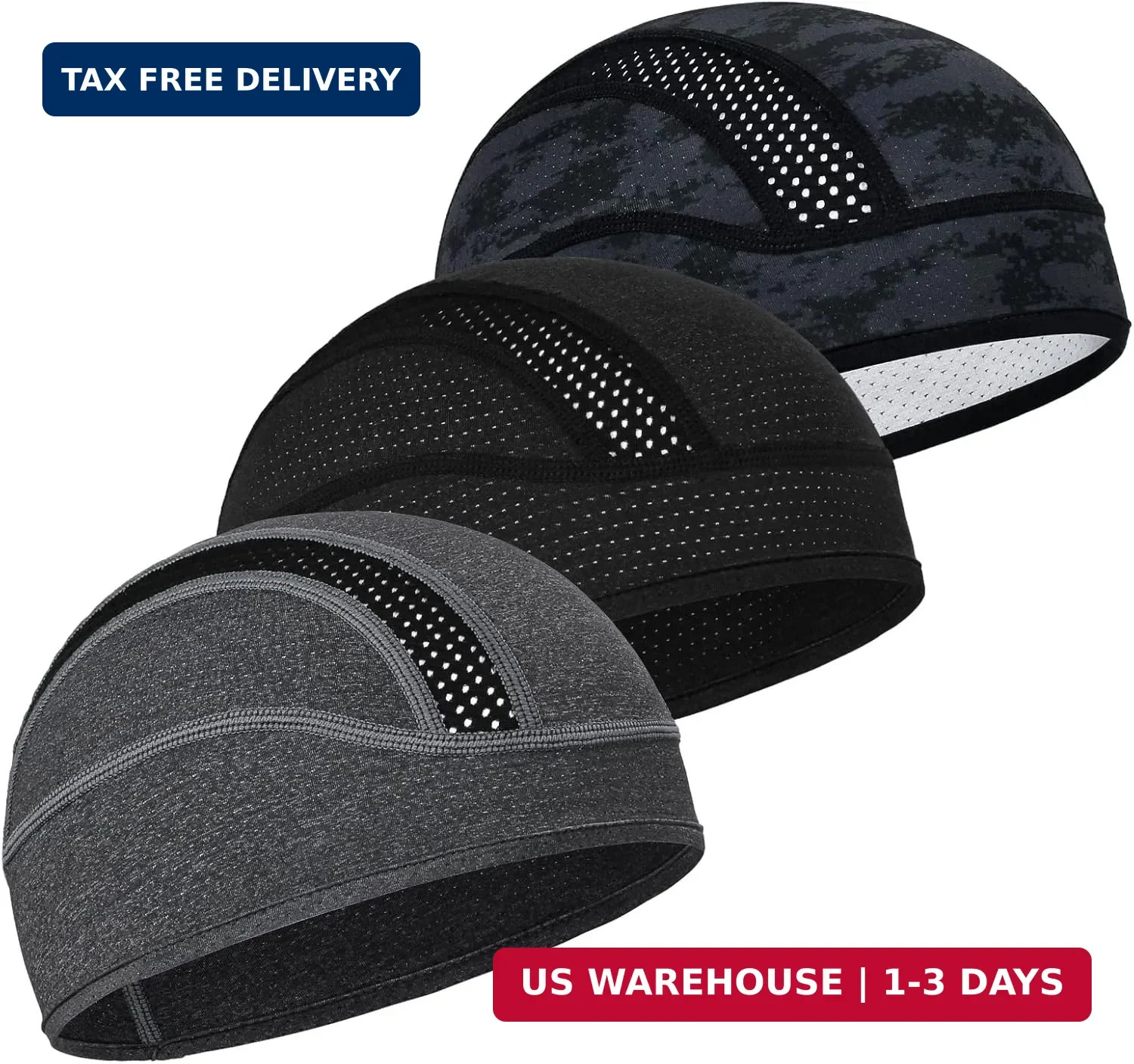 MELASA 3 Pack Cooling Skull Cap, Sweat Motorcycle Helmet Liner Head Cover, Mesh