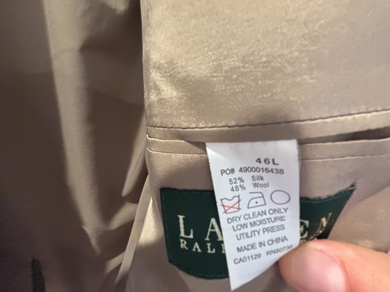 Lauren Ralph Lauren Gray Herringbone Silk Wool Sport Coat Blazer Men’s 46L