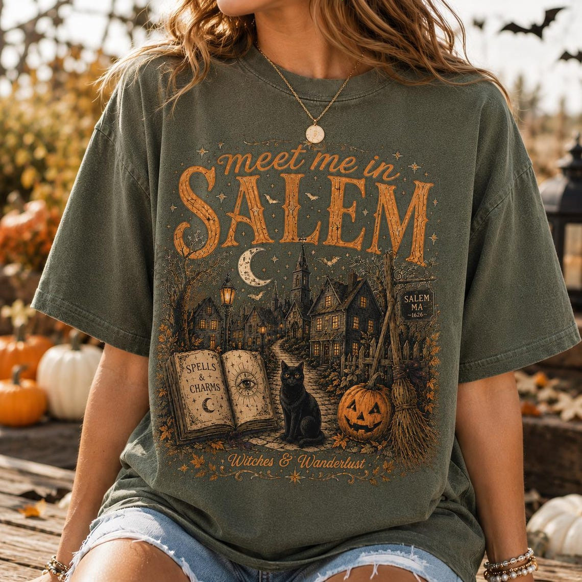 Meet Me in Salem Halloween Salem MA Witch Aesthetic T-Shirt