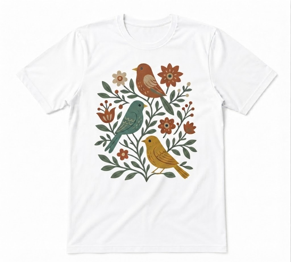 Birds And Flowers Animals With Flower Wild Nature Tee White T-shirt