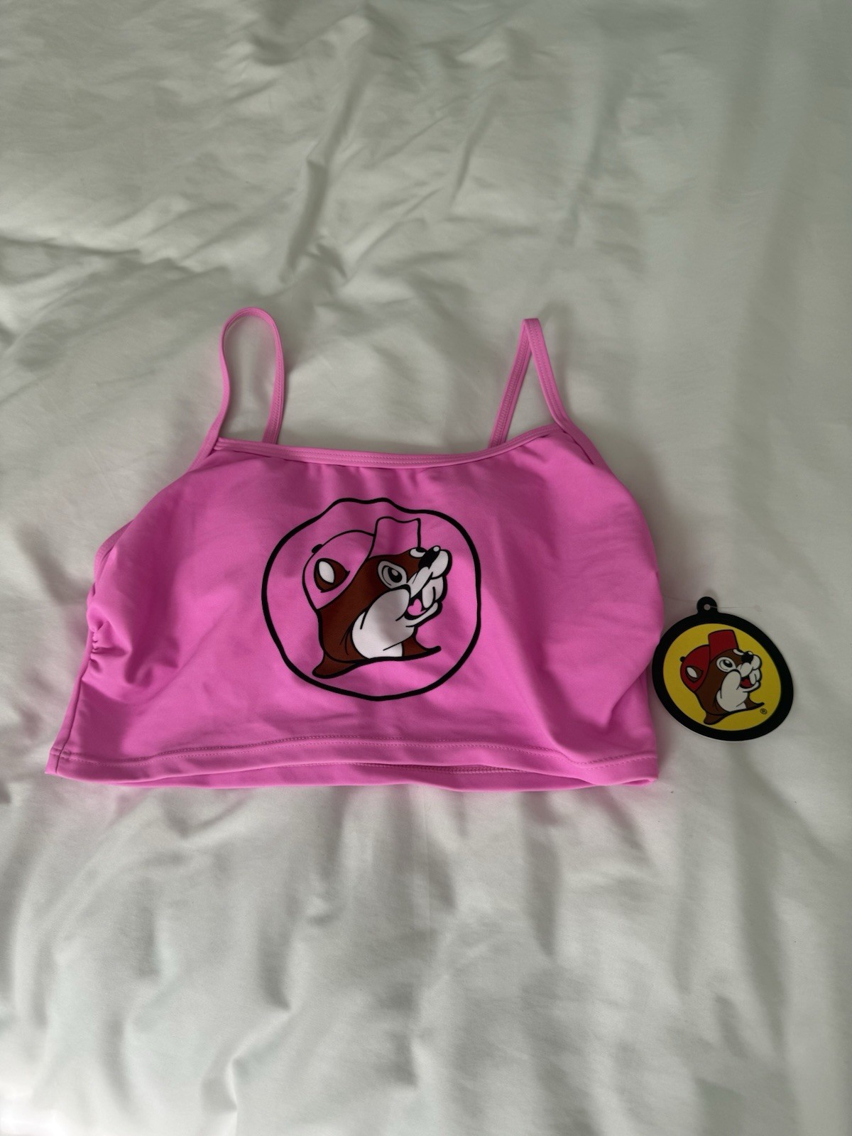 Buc-ee’s Iconic Beaver Logo Hot Pink Swim Crop Top Tankini Sz S New with Tags