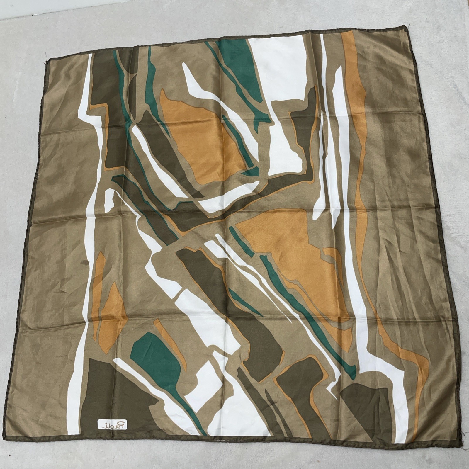 Vintage Italian Paoli Scarf Beige Brown Orange Abstract Retro MidMod Artsy **