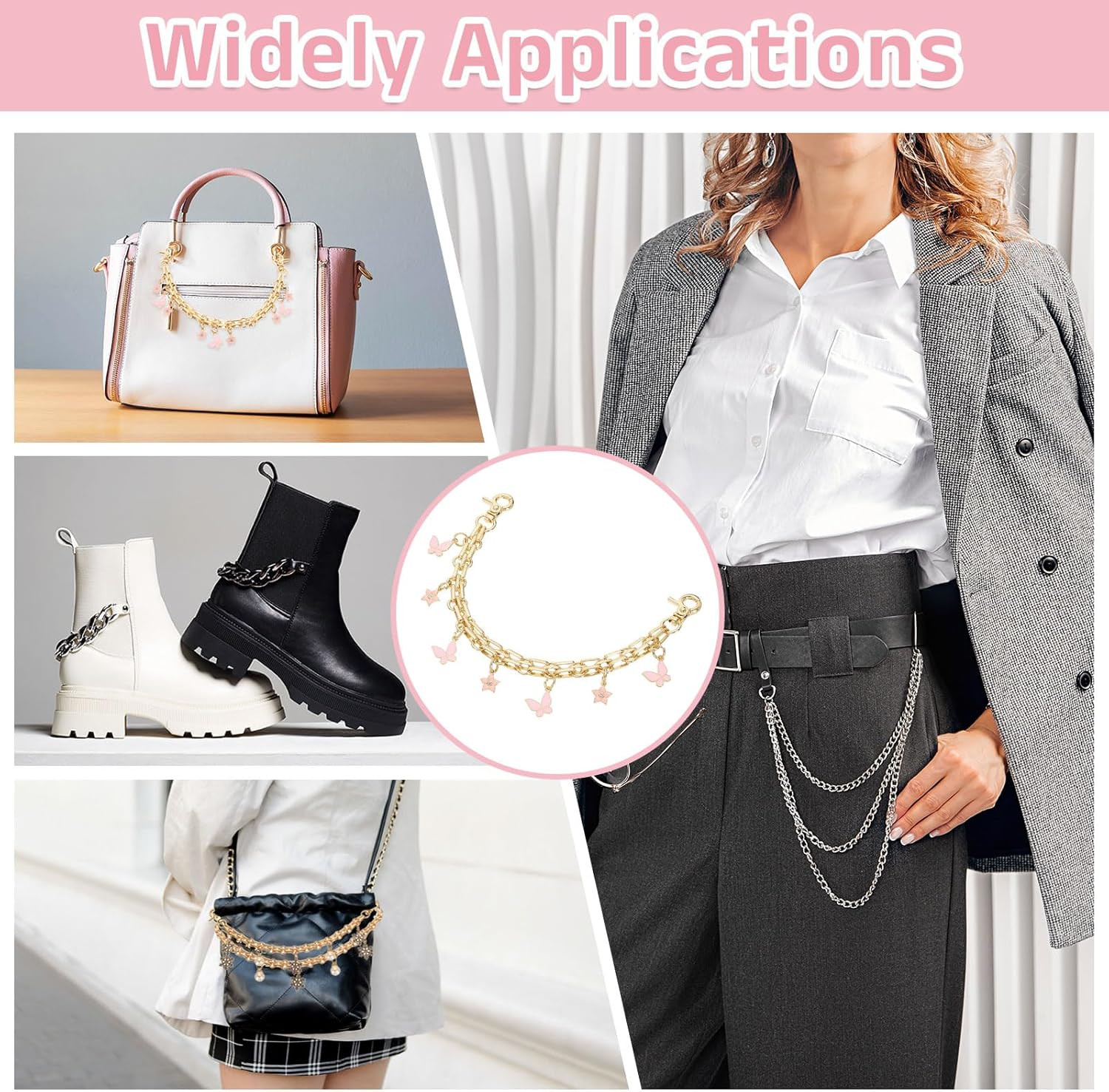 2Pcs 10″ Purse Extender Chain Straps, Bag Accessories Charm for Women Handbags H