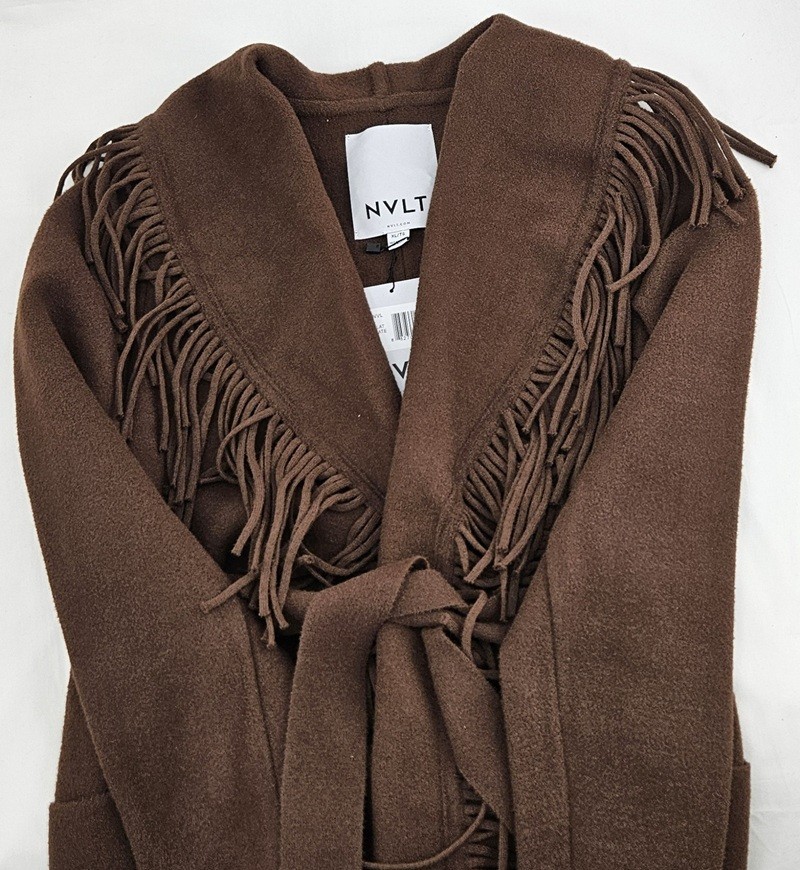 NVLT Women’s Coat Mink Eyelash Fringe Coatigan Size X LARGE Chocolate