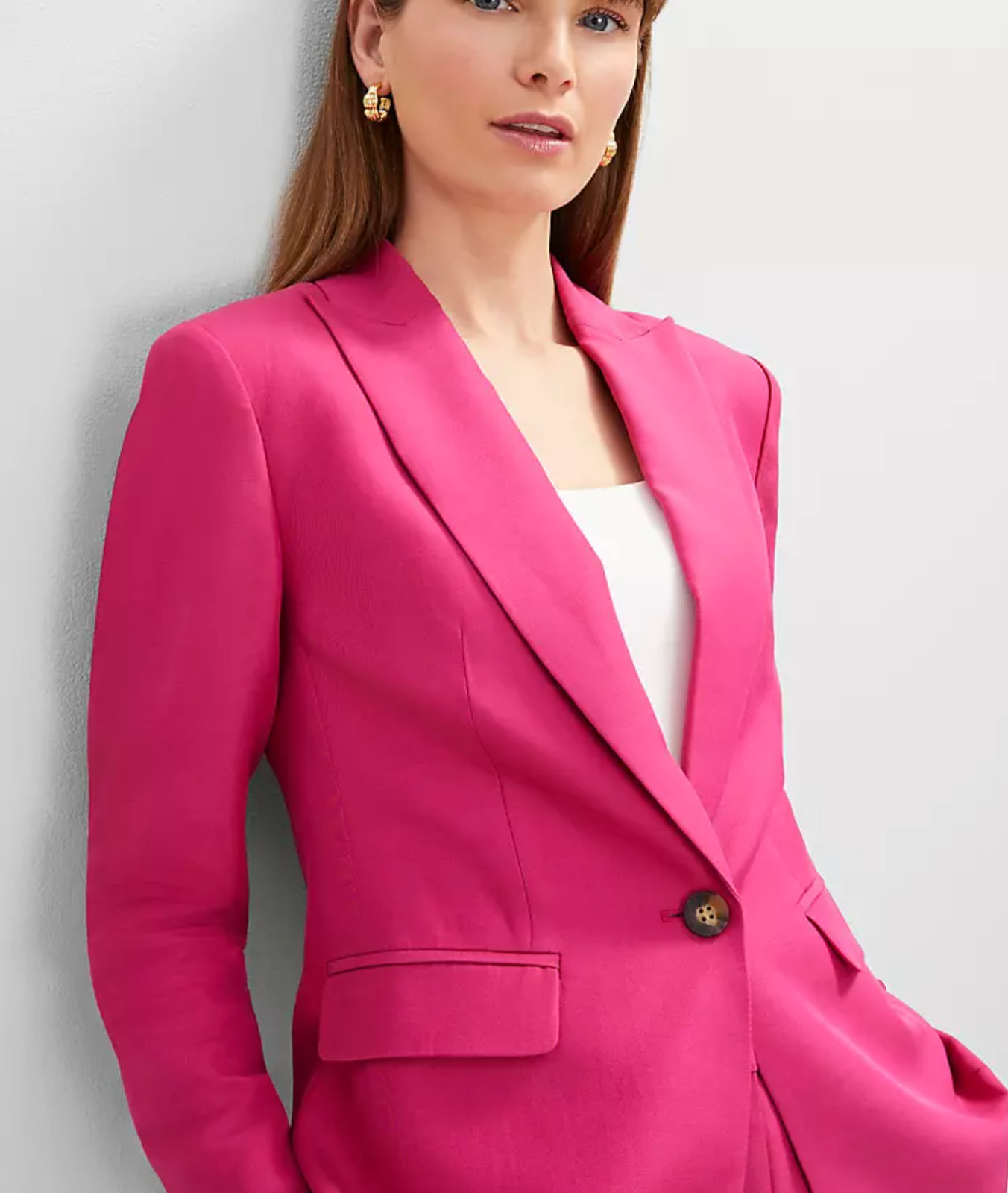ANN TAYLOR BRIGHT PETUNIA STUDIO COLLECTION ONE BUTTON LONG BLAZER JACKET 12